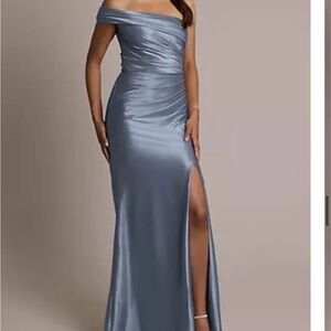 Elegant Off-Shoulder Blue Evening Gown